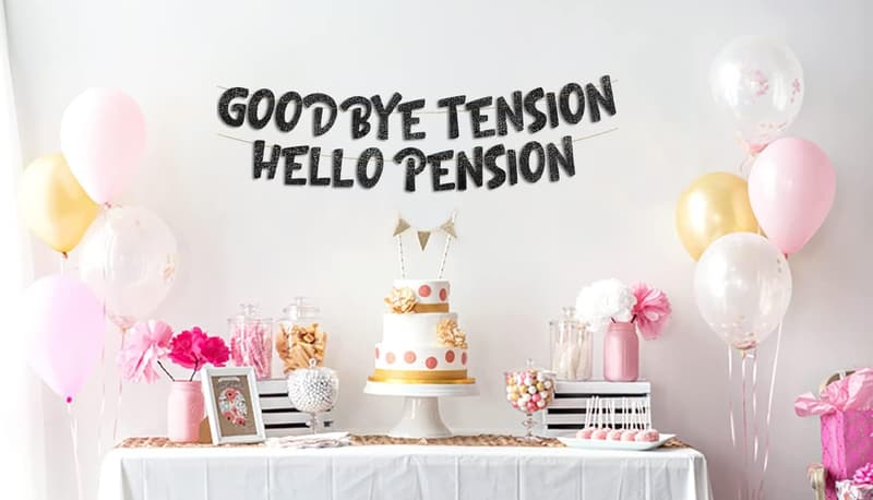 Retirement Party Black Glitter Banner - Goodbye Tension, Hello Pension