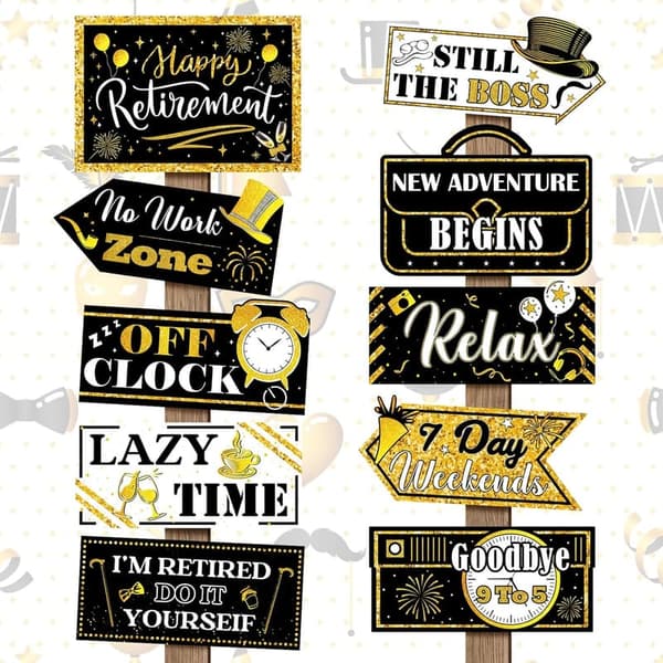 Happy Retirement Banner Set - 20 Black and Gold Decorations