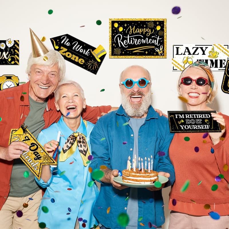 Happy Retirement Banner Set - 20 Black and Gold Decorations