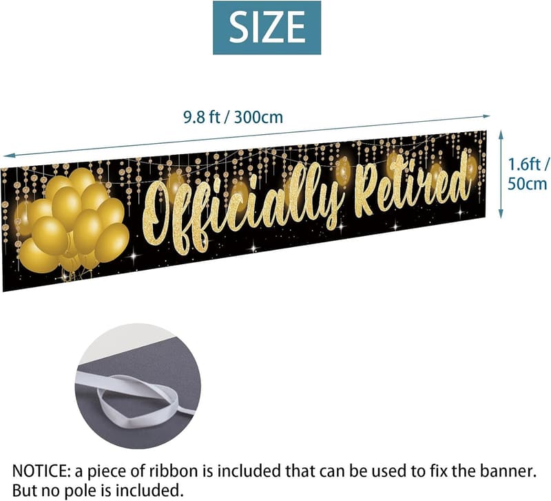 Happy Retirement Banner Decorations, Large Outdoor/Indoor Sign (9.8x1.6ft)
