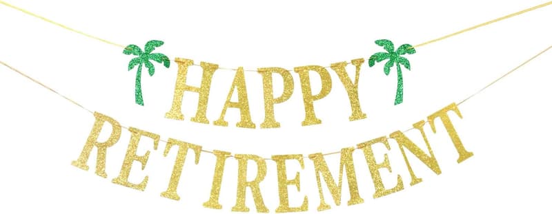 Retirement Party Gold Glitter Banner Decoration