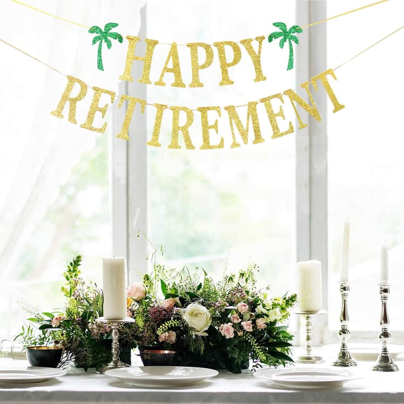 Retirement Party Gold Glitter Banner Decoration