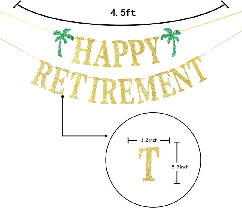 Retirement Party Gold Glitter Banner Decoration