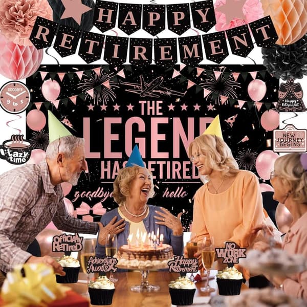 Rose Gold Black Retirement Party Decorations Set for Women, 54pcs