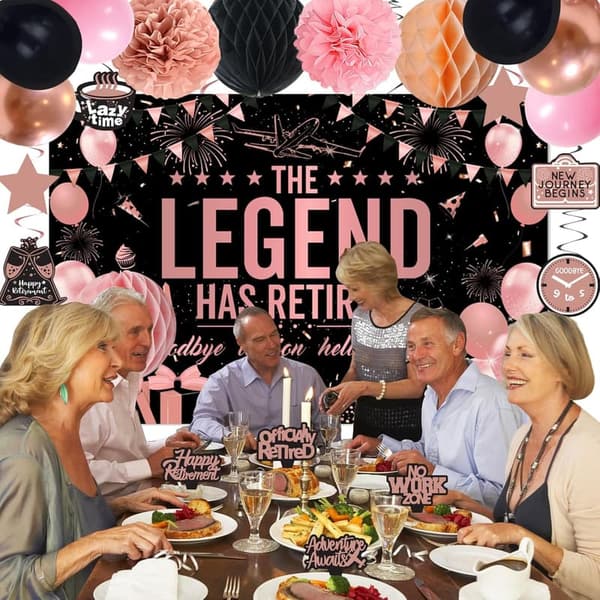 Rose Gold Black Retirement Party Decorations Set for Women, 54pcs