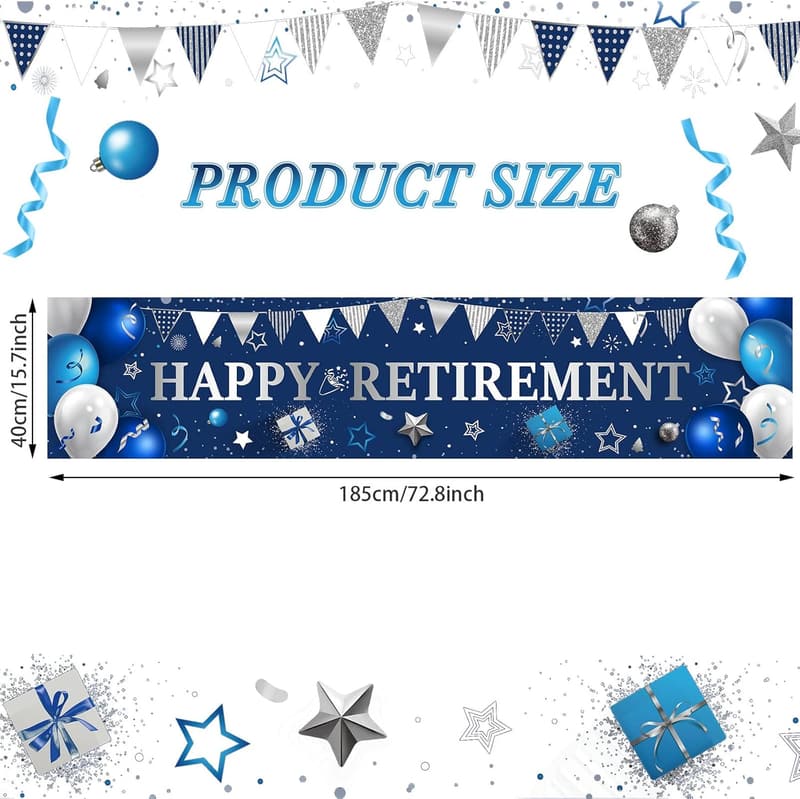 Retirement Party Backdrop Banner with Rope, 70.87 x 15.75 Inch