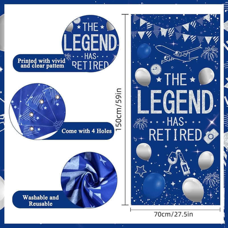 Happy Retirement Party Decorations Kit - Blue & Silver Banner & Balloons