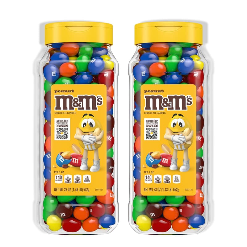 Bulk M&M’S Peanut Candy Jars, 23 Oz, Movie Night Treats, Pack of 2