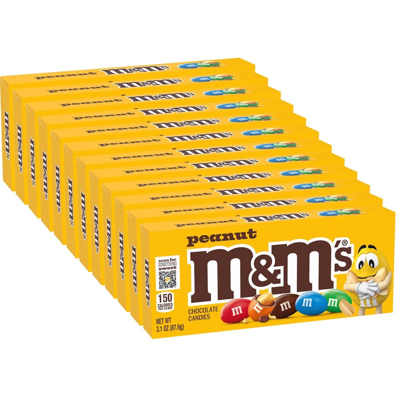 M&M'S Peanut Chocolate Candy Bulk Pack, 3.1 oz (Pack of 12)