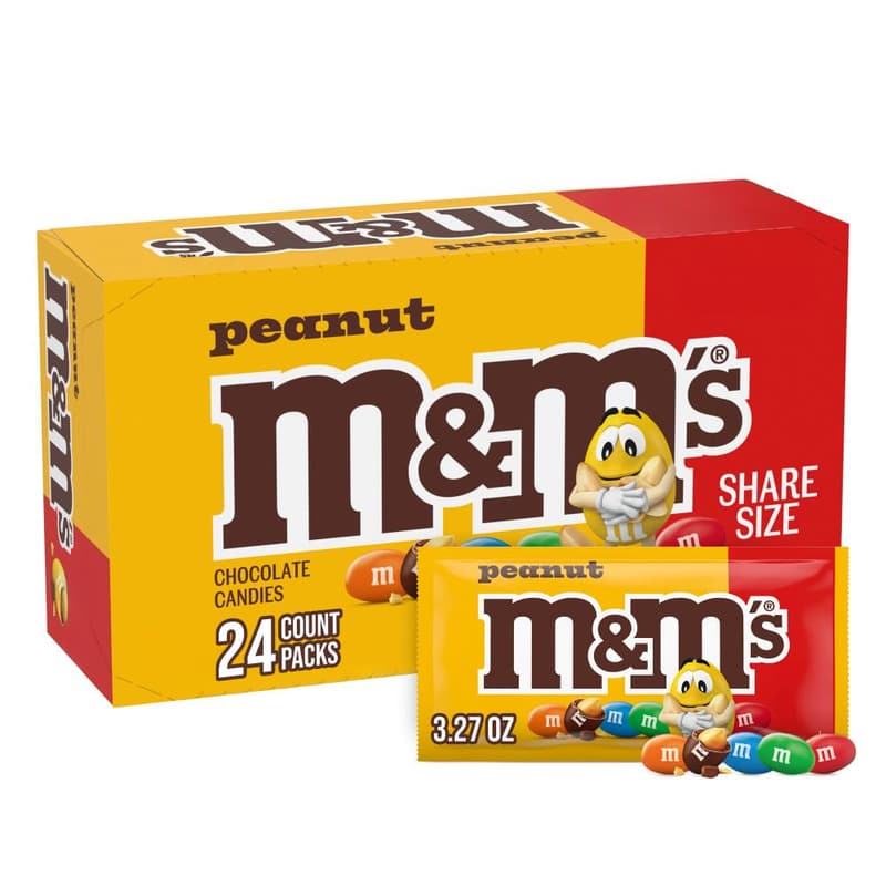 M&M'S Peanut Chocolate Candy, Full Size, 24-Pack