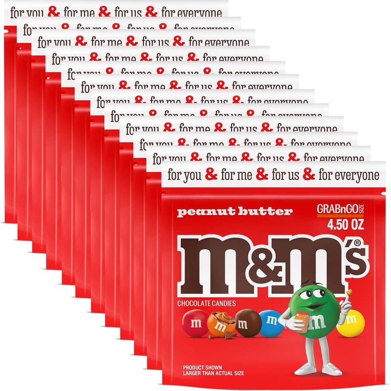 M&M'S Peanut Butter Milk Chocolate Candy, Grab N Go, 4.5 oz (8-Pack)