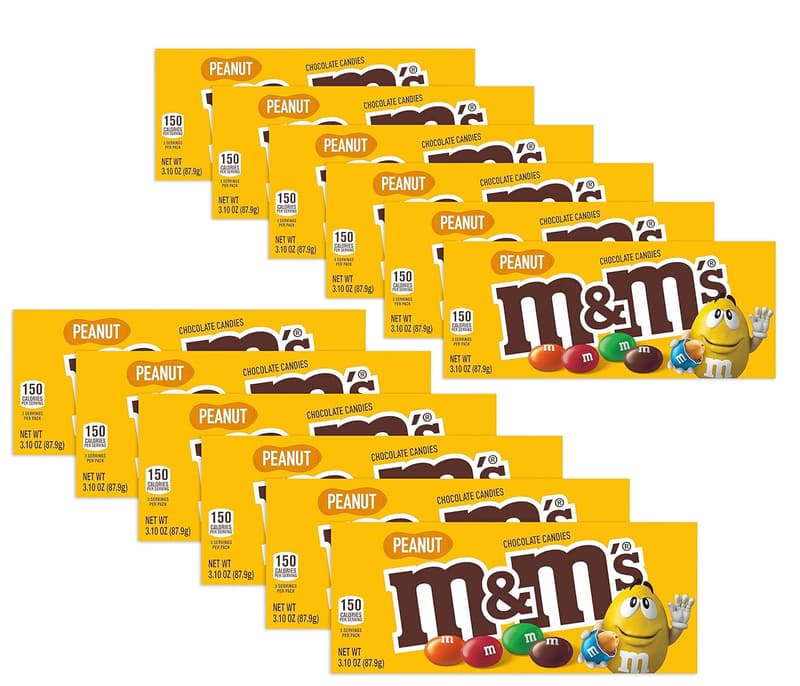 M&M's Peanut Chocolate Candy - Movie Theater Box, 3.1 oz (12-Pack)