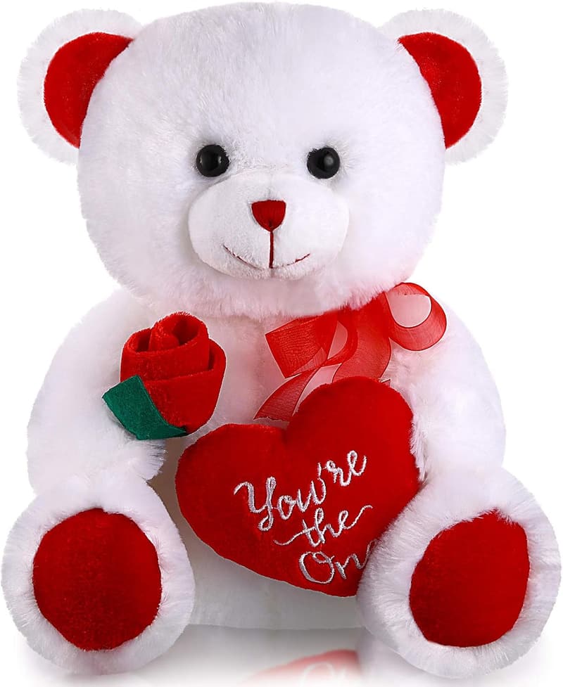 Valentine's Day White Bear Plush Toy with Heart - 10 Inch