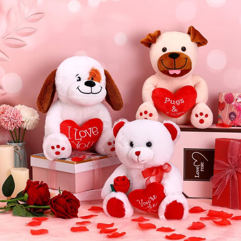 Valentine's Day White Bear Plush Toy with Heart - 10 Inch