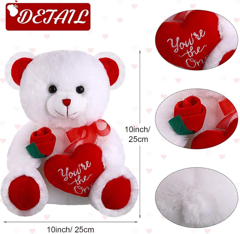 Valentine's Day White Bear Plush Toy with Heart - 10 Inch