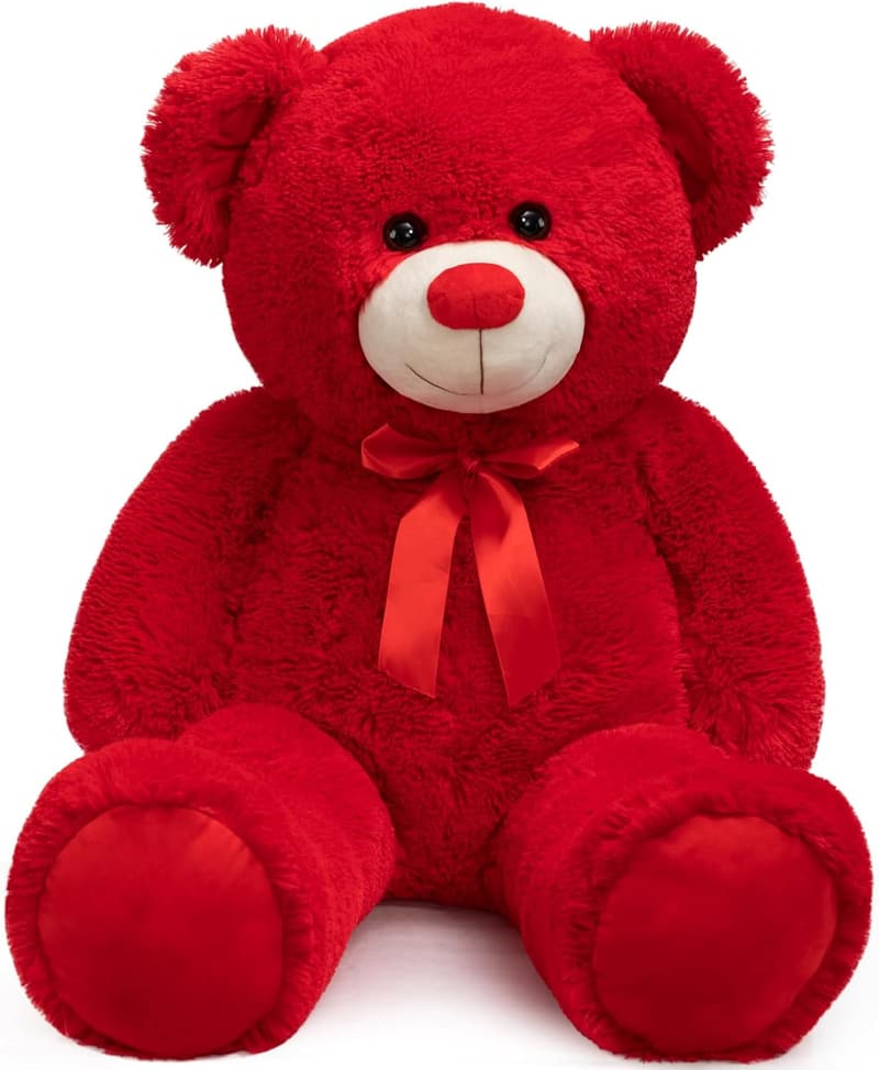 36-Inch Giant Teddy Bear Plush Toy with Red Ribbon for Girlfriend