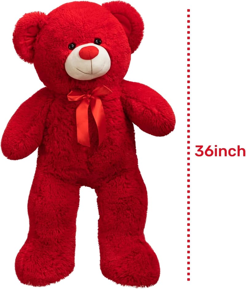 36-Inch Giant Teddy Bear Plush Toy with Red Ribbon for Girlfriend