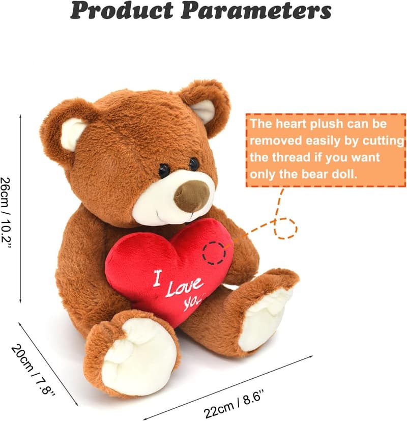 10'' Soft Plush Teddy Bear with Heart - Perfect Gift for Her