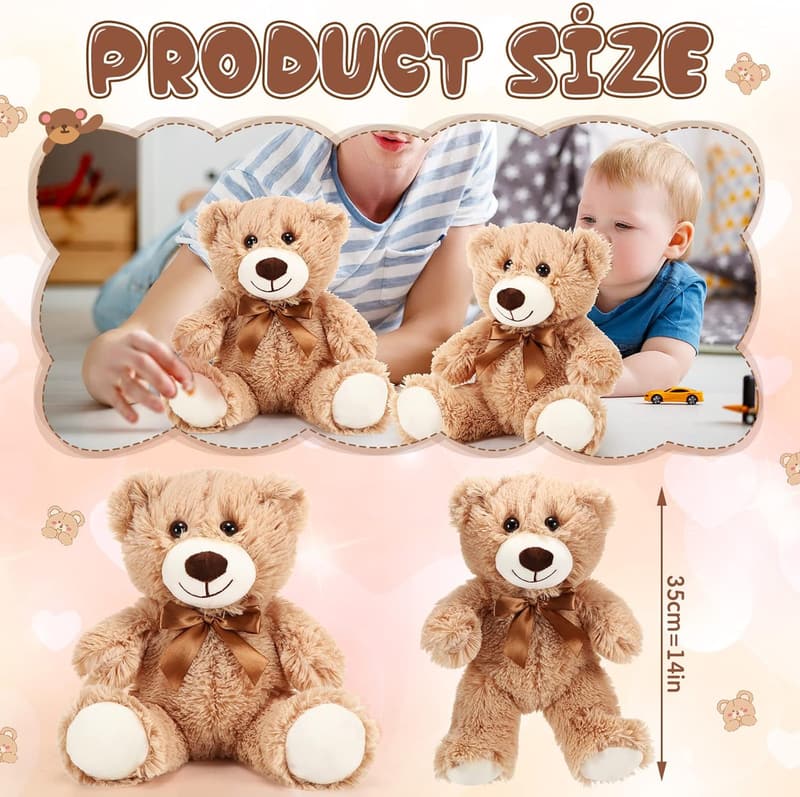 12 Valentine's Day Light Brown Plush Bear Stuffed Toys