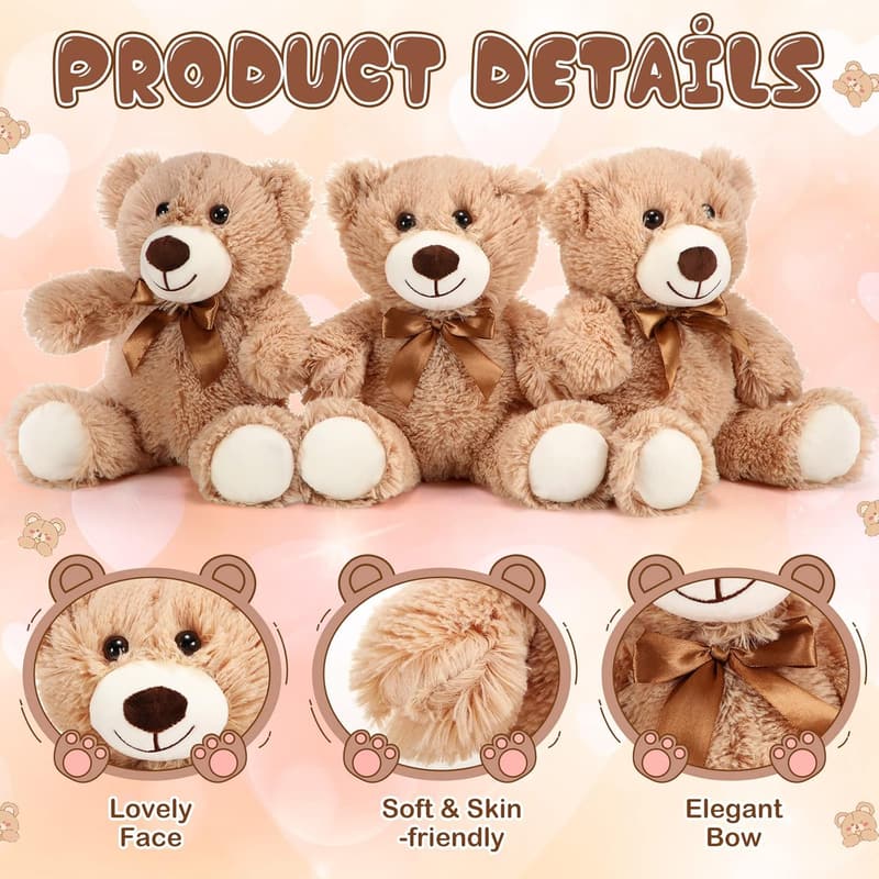 12 Valentine's Day Light Brown Plush Bear Stuffed Toys