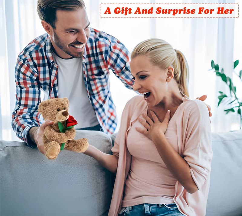 12'' Plush Teddy Bear with Rose - Gifts for Her