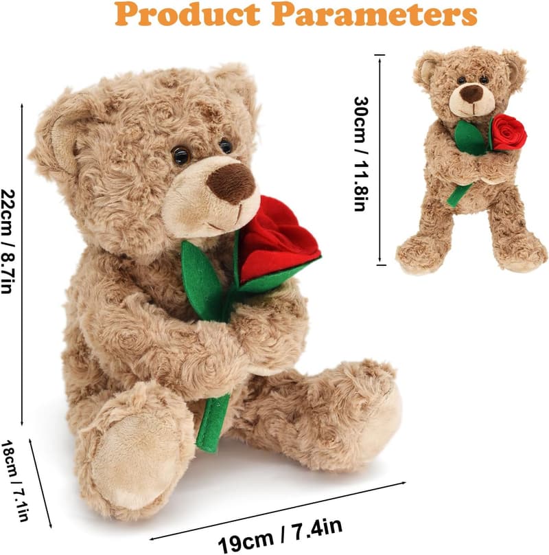 12'' Plush Teddy Bear with Rose - Gifts for Her