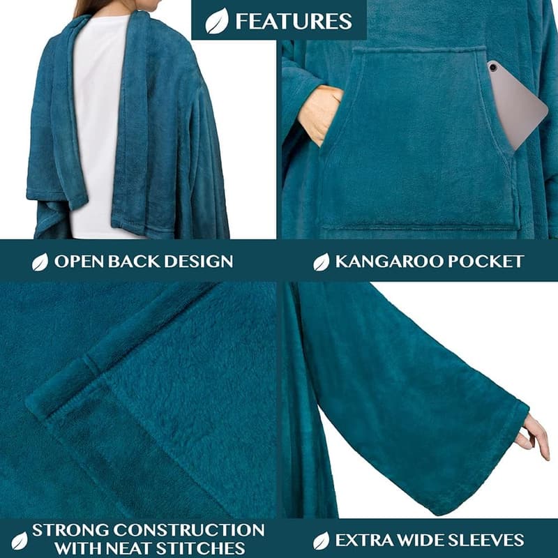 Wearable Fleece Blanket with Sleeves for Adults