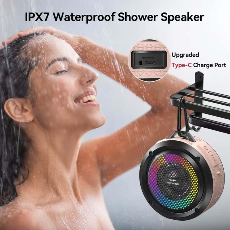 Waterproof Mini Bluetooth Shower Speaker with Lights (Pink)