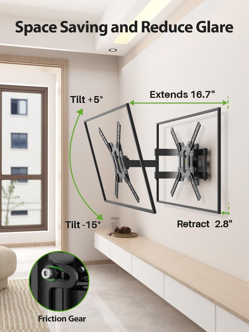UL Listed Full Motion TV Mount for 26-55 Inch TVs