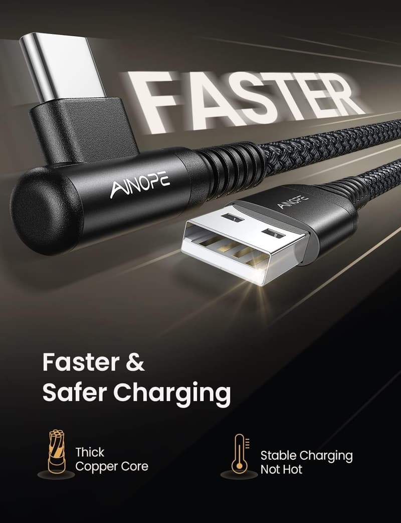 Fast Charging USB Type-C Cable Set, Nylon Braided – 3-Pack