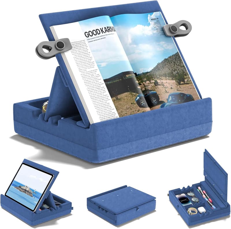 Multi-Angle Book Stand with Storage Organizer for Tablets & Phones