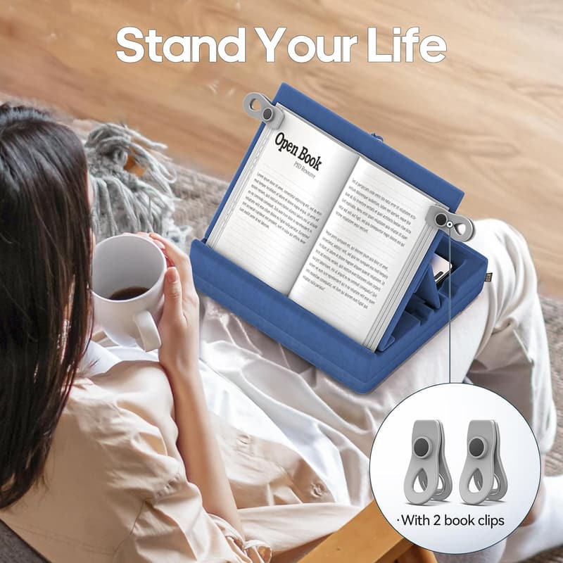Multi-Angle Book Stand with Storage Organizer for Tablets & Phones