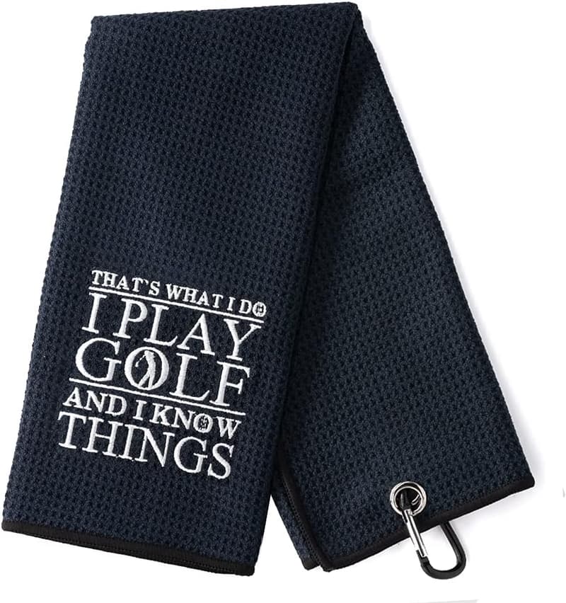 Golf Towel - Embroidered Black with Clip for Golf Lovers