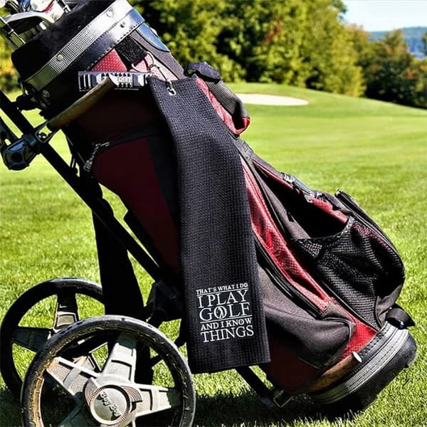 Golf Towel - Embroidered Black with Clip for Golf Lovers