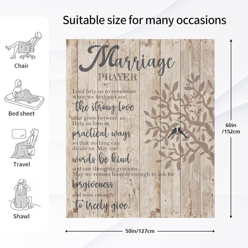 2025 Wedding Gift: Marriage Prayer Throw Blanket 60x50 Inch