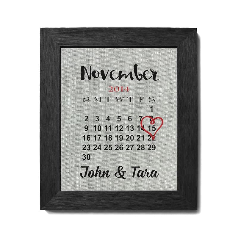 12th Anniversary Linen Print Wedding Day Calendar