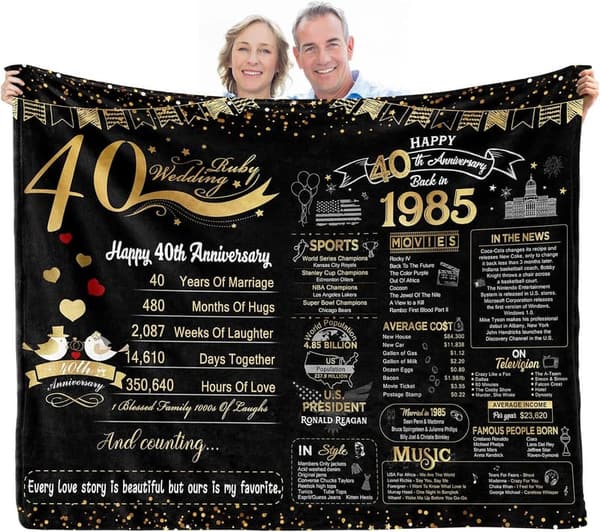 40th Anniversary Throw Blanket Gift for Couples, 60x50 Inch