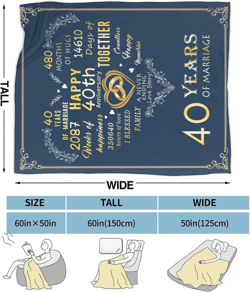 40th Wedding Anniversary Throw Blanket for Couples - 50