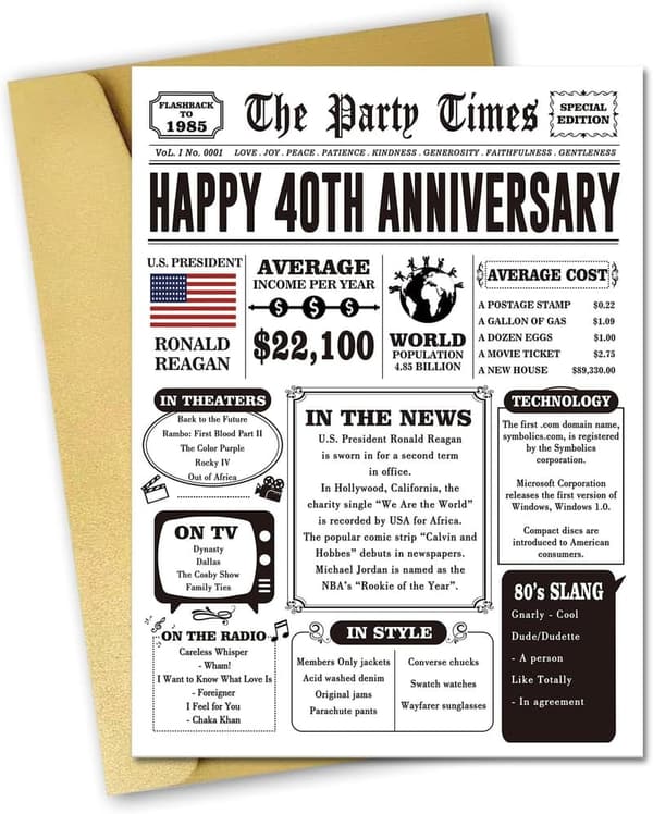 40th Anniversary Retro Jumbo Card for Couples