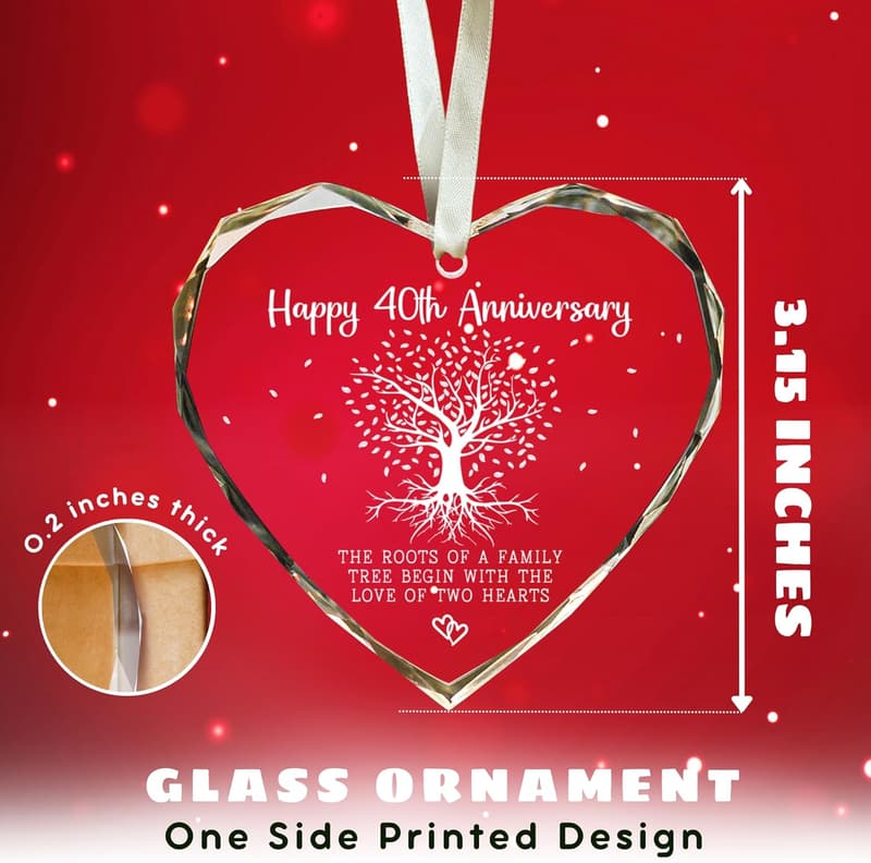 40th Wedding Anniversary Glass Ornament Gift for Couples