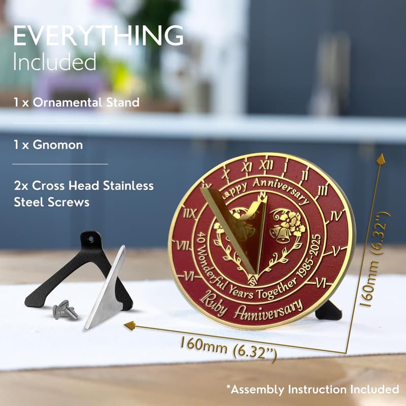 40th Anniversary Handmade Sundial Gift in Recycled Metal
