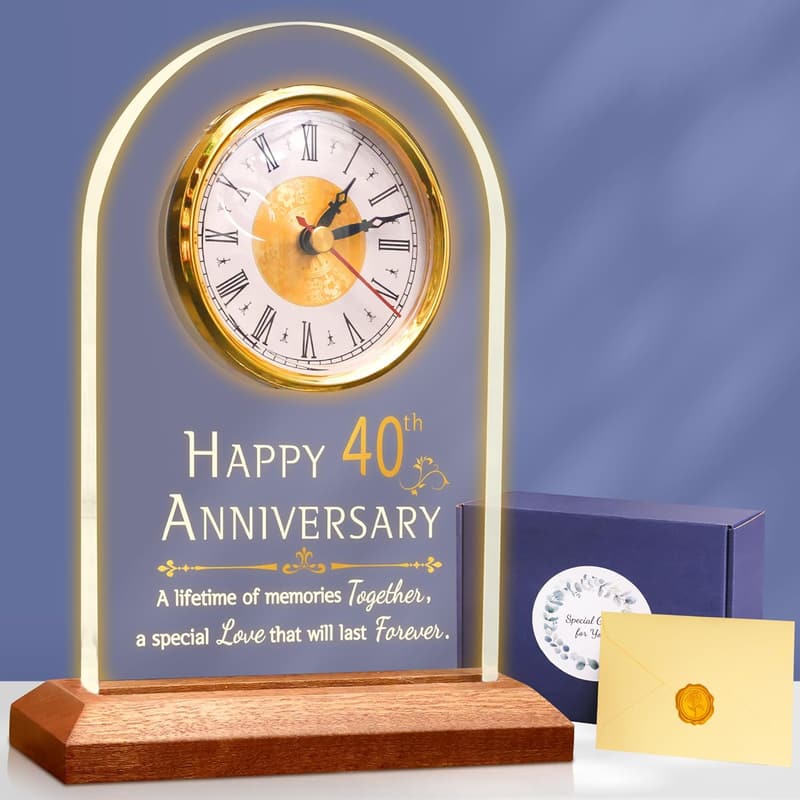 40th Anniversary LED Wooden Clock for Couples' Bedroom Decor