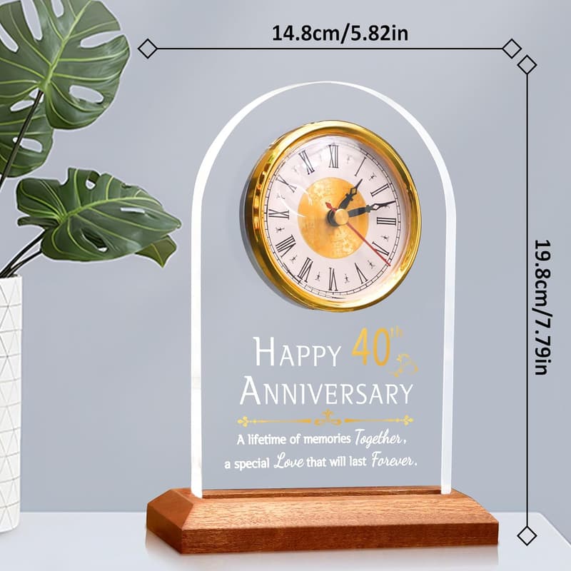 40th Anniversary LED Wooden Clock for Couples' Bedroom Decor