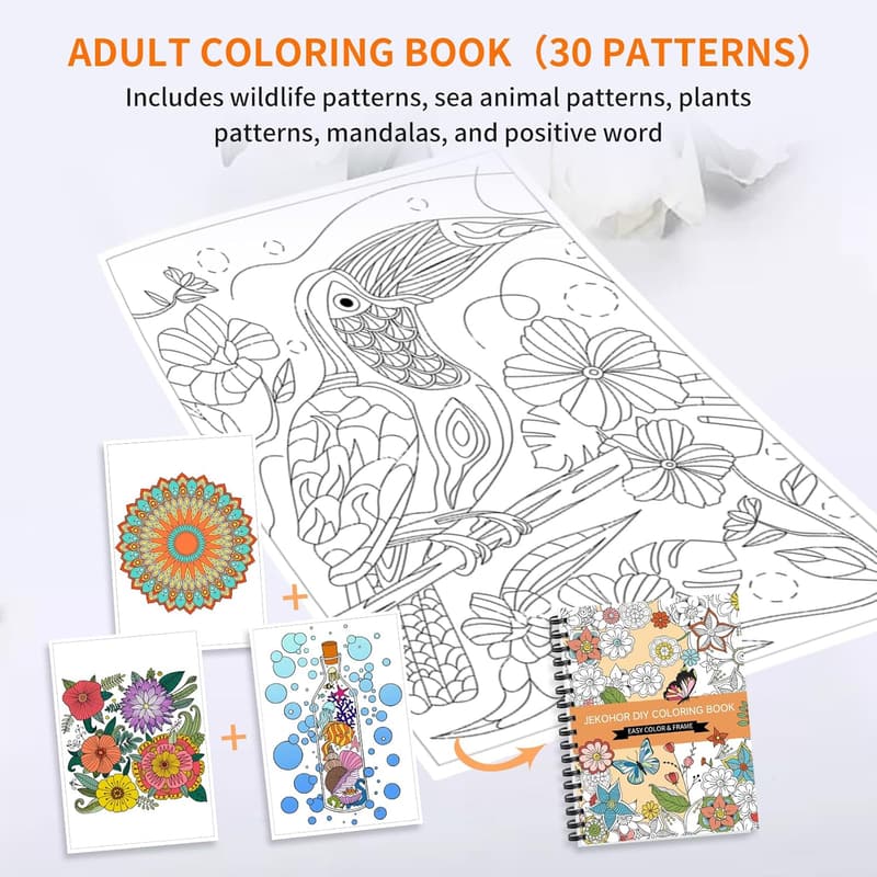 Spiral Bound Adult Coloring Book Set with 36 Markers