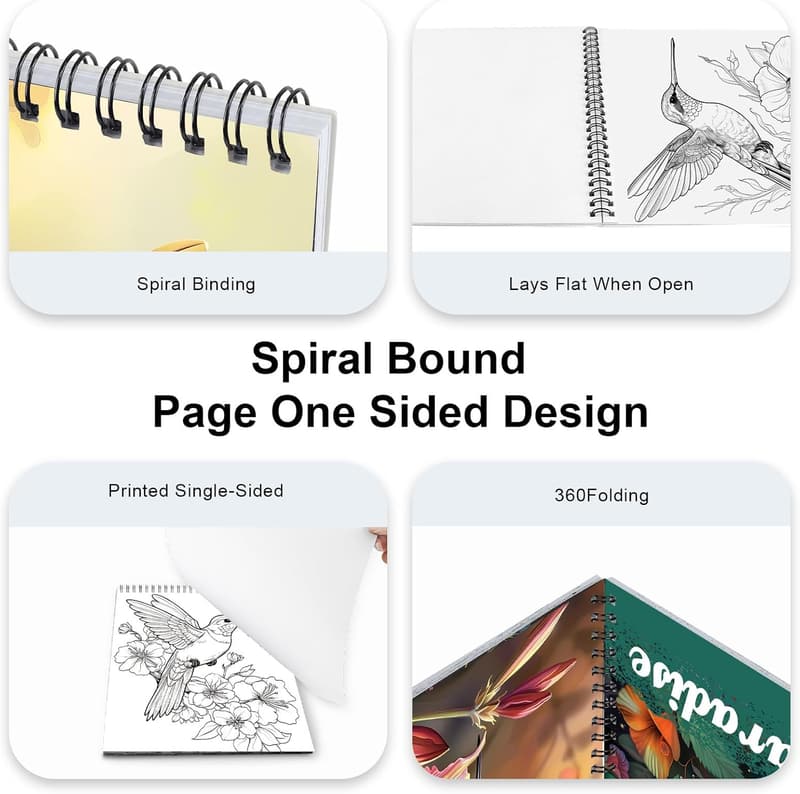 Hummingbird Adult Coloring Book - Spiral Bound for Relaxation