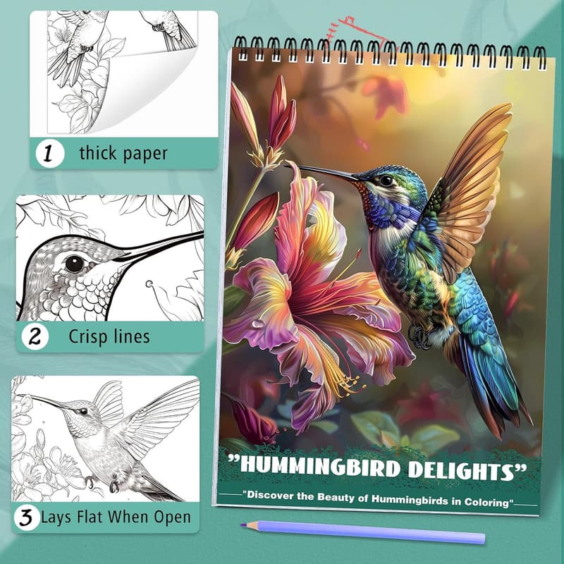 Hummingbird Adult Coloring Book - Spiral Bound for Relaxation