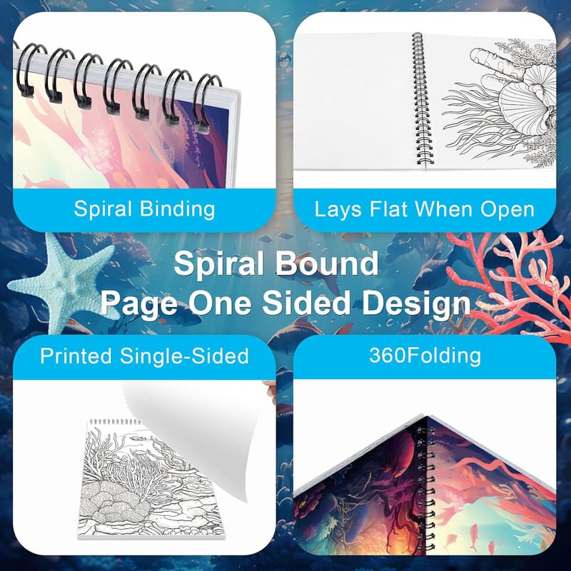 Ocean Themed Adult Coloring Book for Relaxation - 30 Pages