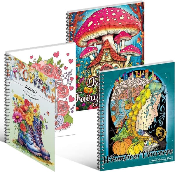 Adult Coloring Book Set: Flower, Whimsical & Fantasy Themes