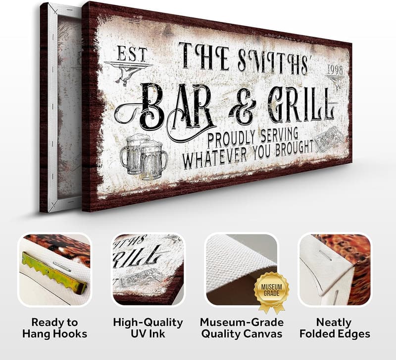 Custom Bar Sign Canvas Art for Man Cave & Cucina - 20x10in