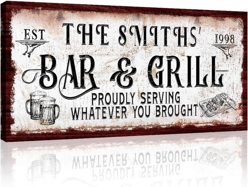 Custom Bar Sign Canvas Art for Man Cave & Cucina - 20x10in
